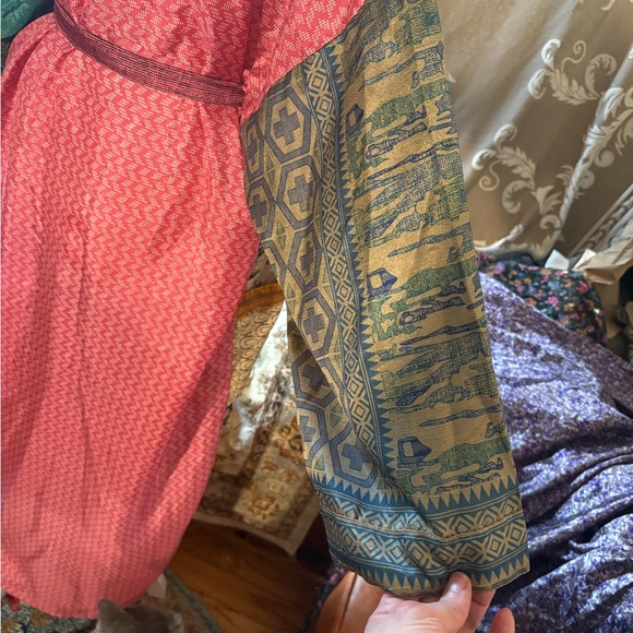 Multicolor Vintage Indian Sari Silk Kimono OS - Picture 6 of 6